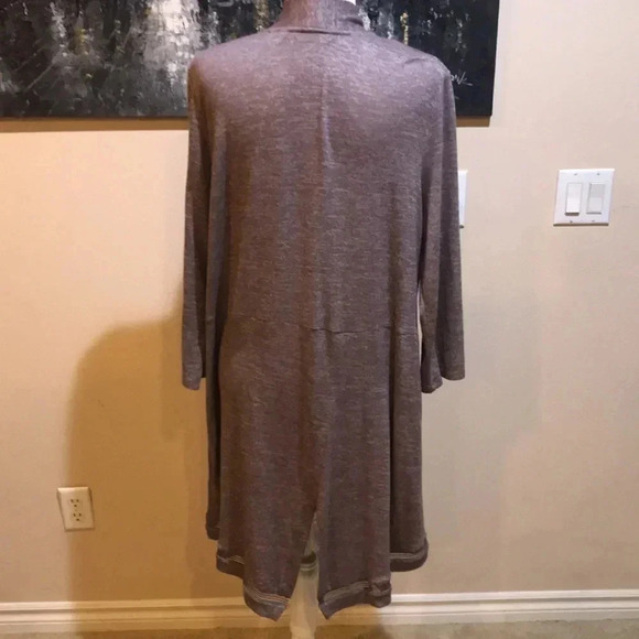 H by Halston Brown Open Front Split Back Faux Pocket Light Weight Cardigan-L - Picture 2 of 10